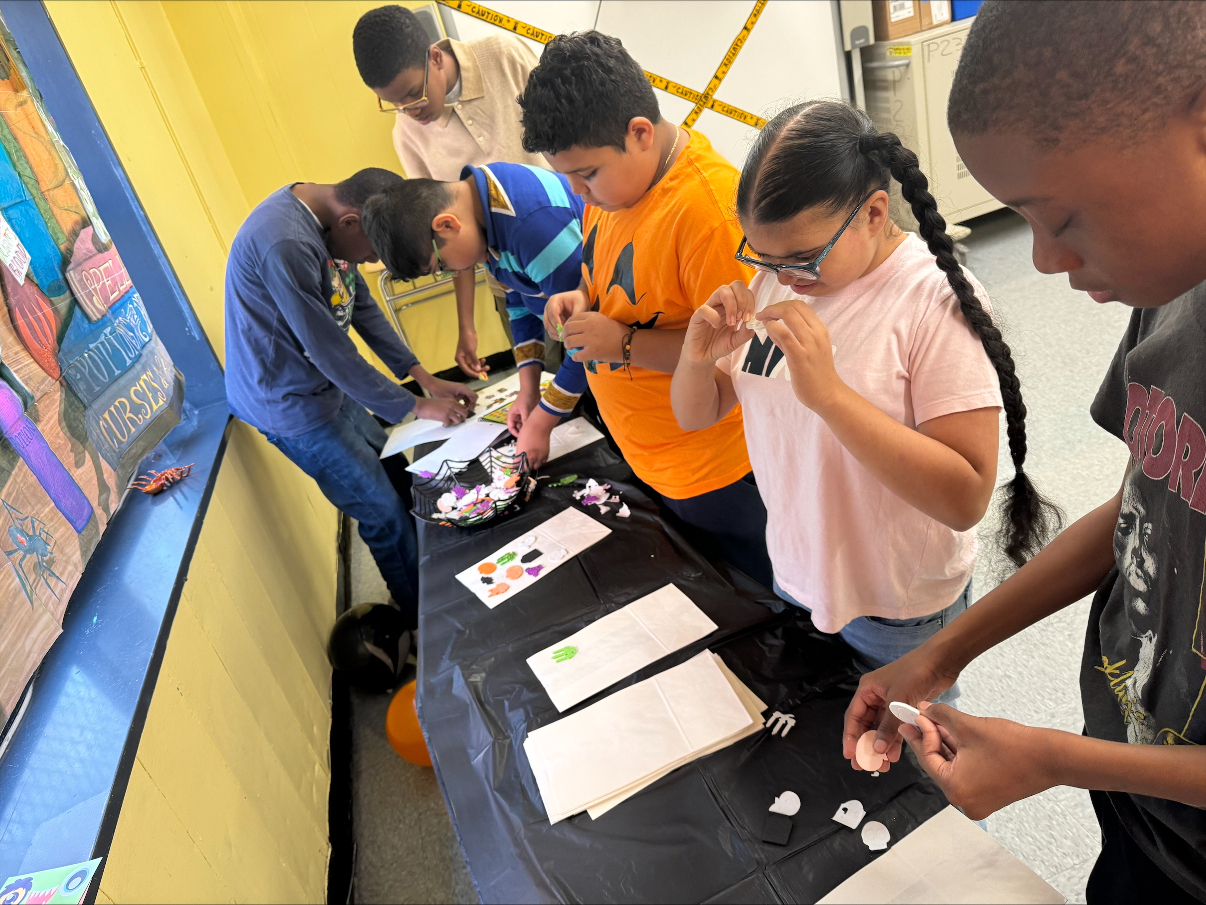 students making fall decorations